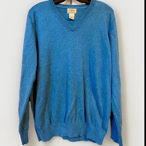 L.L. Bean Men's Cotton Cashmere V-neck Sweater Blue, Size Large, Regular
